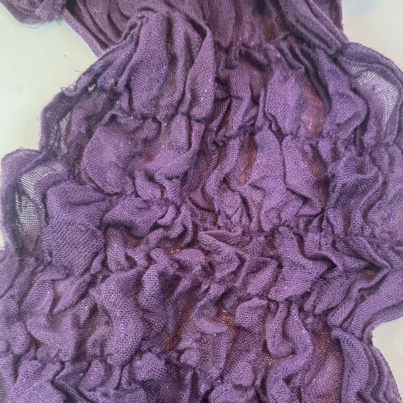 Textured Plum Purple Crinkle Knit Scarf with Subtle Sparkle - Picture 5 of 7